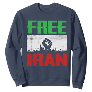 Free Iran Freedom Protest Sweatshirt Iranian Flag Raised Fist and Crowd Revolution TS02 Navy Print Your Wear