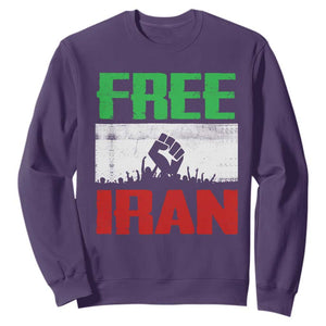 Free Iran Freedom Protest Sweatshirt Iranian Flag Raised Fist and Crowd Revolution TS02 Purple Print Your Wear