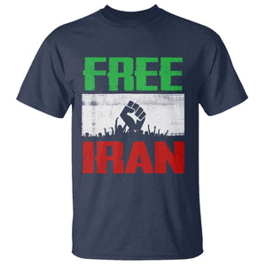 Free Iran Freedom Protest T Shirt Iranian Flag Raised Fist and Crowd Revolution TS02 Navy Print Your Wear