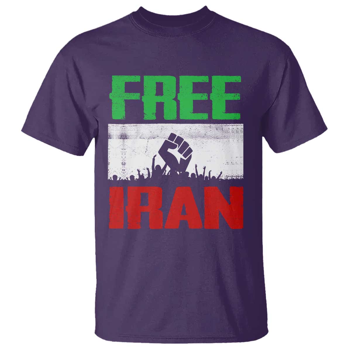 Free Iran Freedom Protest T Shirt Iranian Flag Raised Fist and Crowd Revolution TS02 Purple Print Your Wear