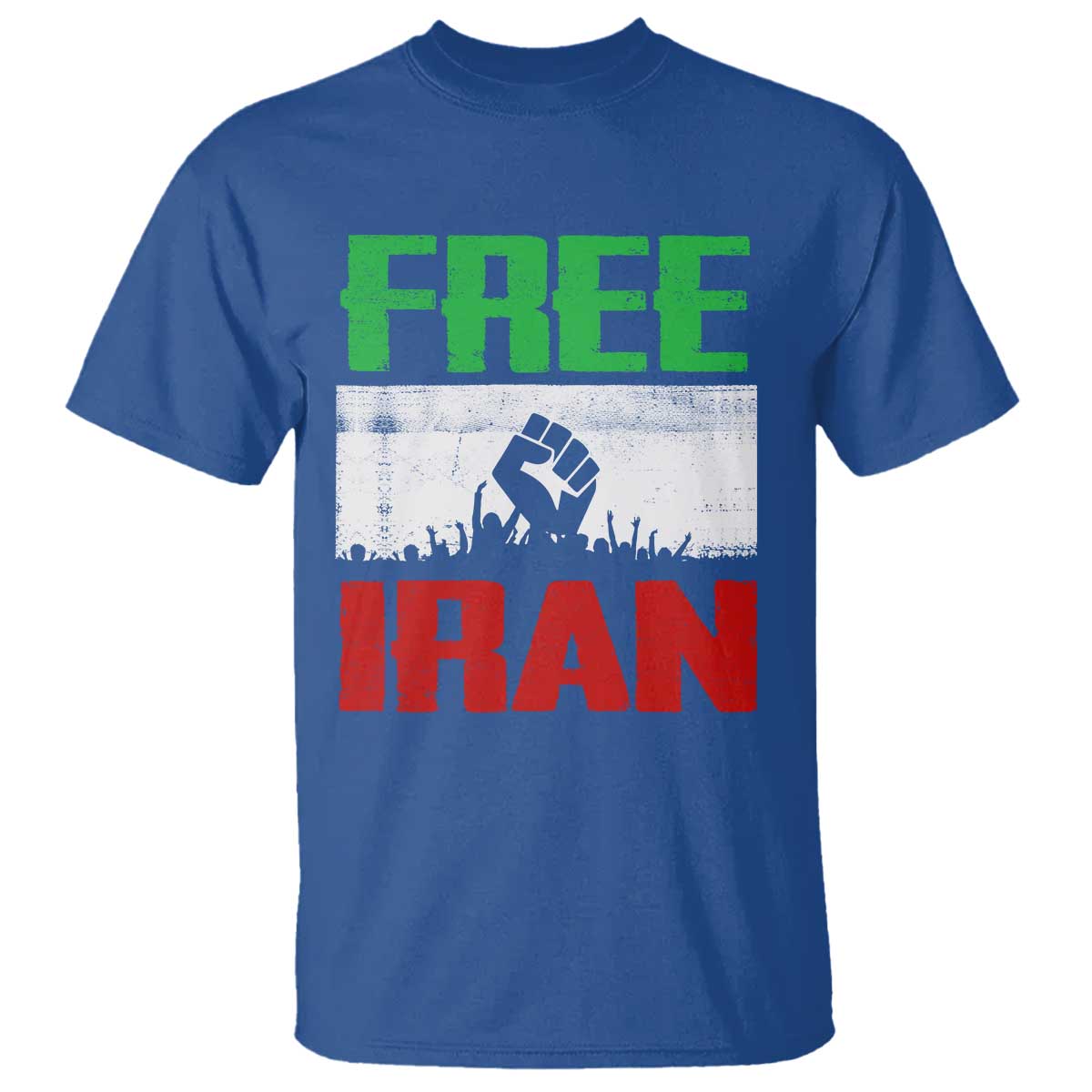 Free Iran Freedom Protest T Shirt Iranian Flag Raised Fist and Crowd Revolution TS02 Royal Blue Print Your Wear