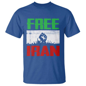 Free Iran Freedom Protest T Shirt Iranian Flag Raised Fist and Crowd Revolution TS02 Royal Blue Print Your Wear