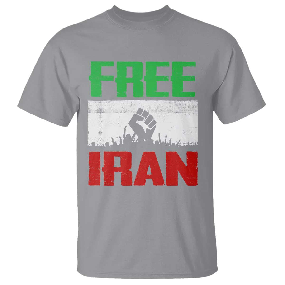 Free Iran Freedom Protest T Shirt Iranian Flag Raised Fist and Crowd Revolution TS02 Sport Gray Print Your Wear