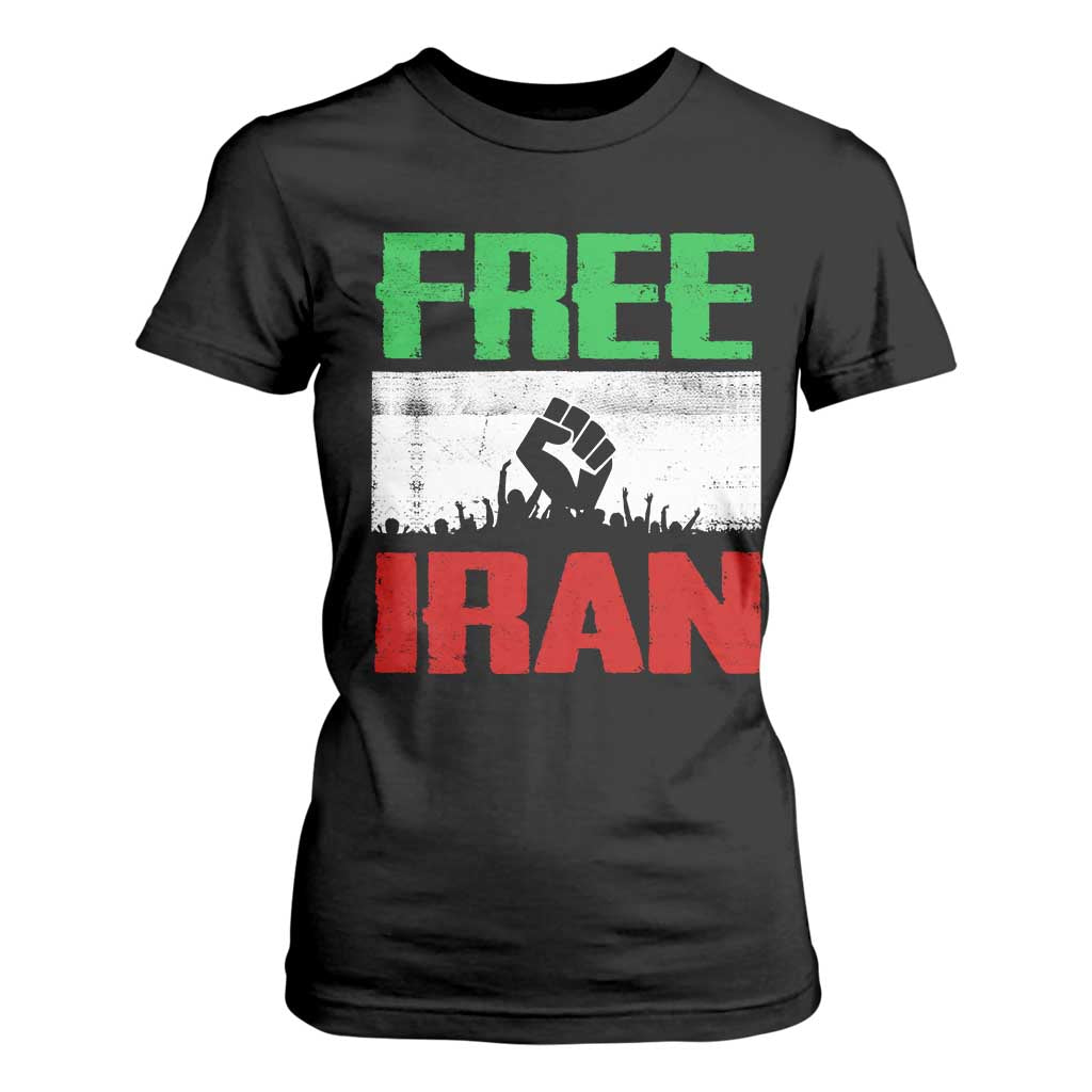 Free Iran Freedom Protest T Shirt For Women Iranian Flag Raised Fist and Crowd Revolution TS02 Black Print Your Wear