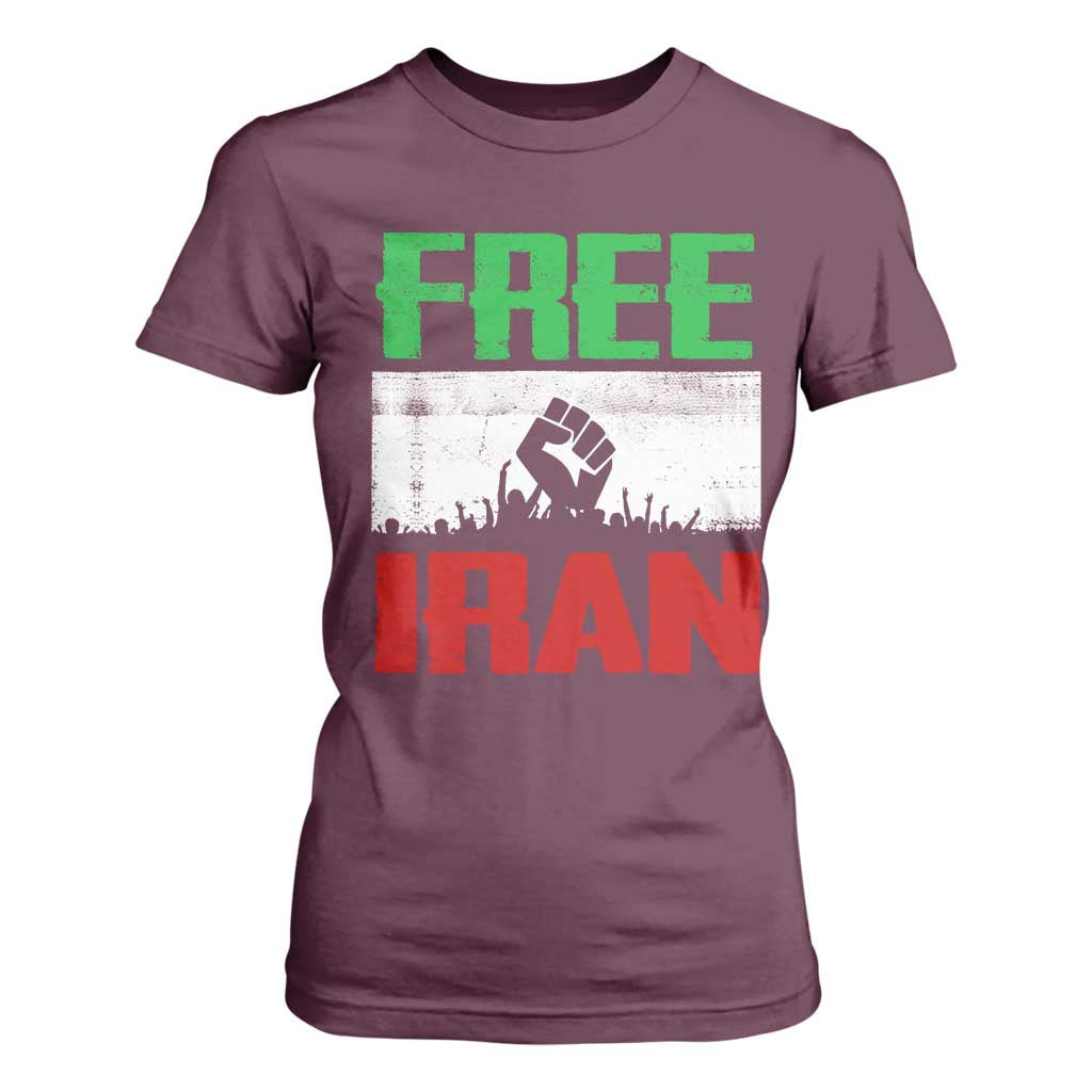 Free Iran Freedom Protest T Shirt For Women Iranian Flag Raised Fist and Crowd Revolution TS02 Maroon Print Your Wear