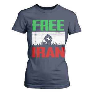 Free Iran Freedom Protest T Shirt For Women Iranian Flag Raised Fist and Crowd Revolution TS02 Navy Print Your Wear