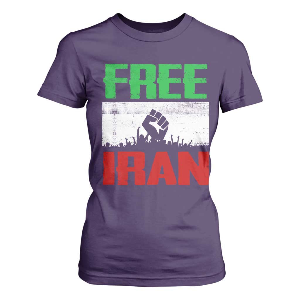 Free Iran Freedom Protest T Shirt For Women Iranian Flag Raised Fist and Crowd Revolution TS02 Purple Print Your Wear