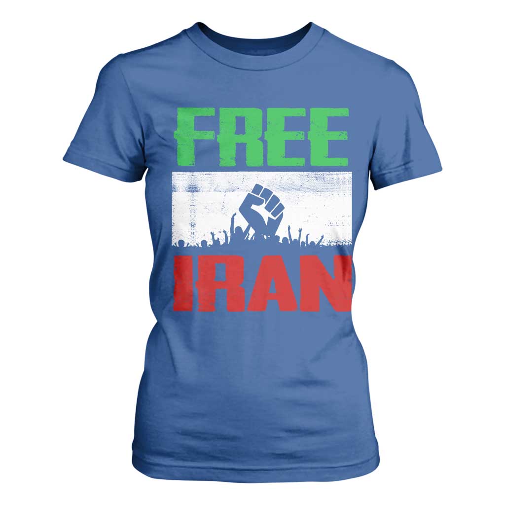Free Iran Freedom Protest T Shirt For Women Iranian Flag Raised Fist and Crowd Revolution TS02 Royal Blue Print Your Wear