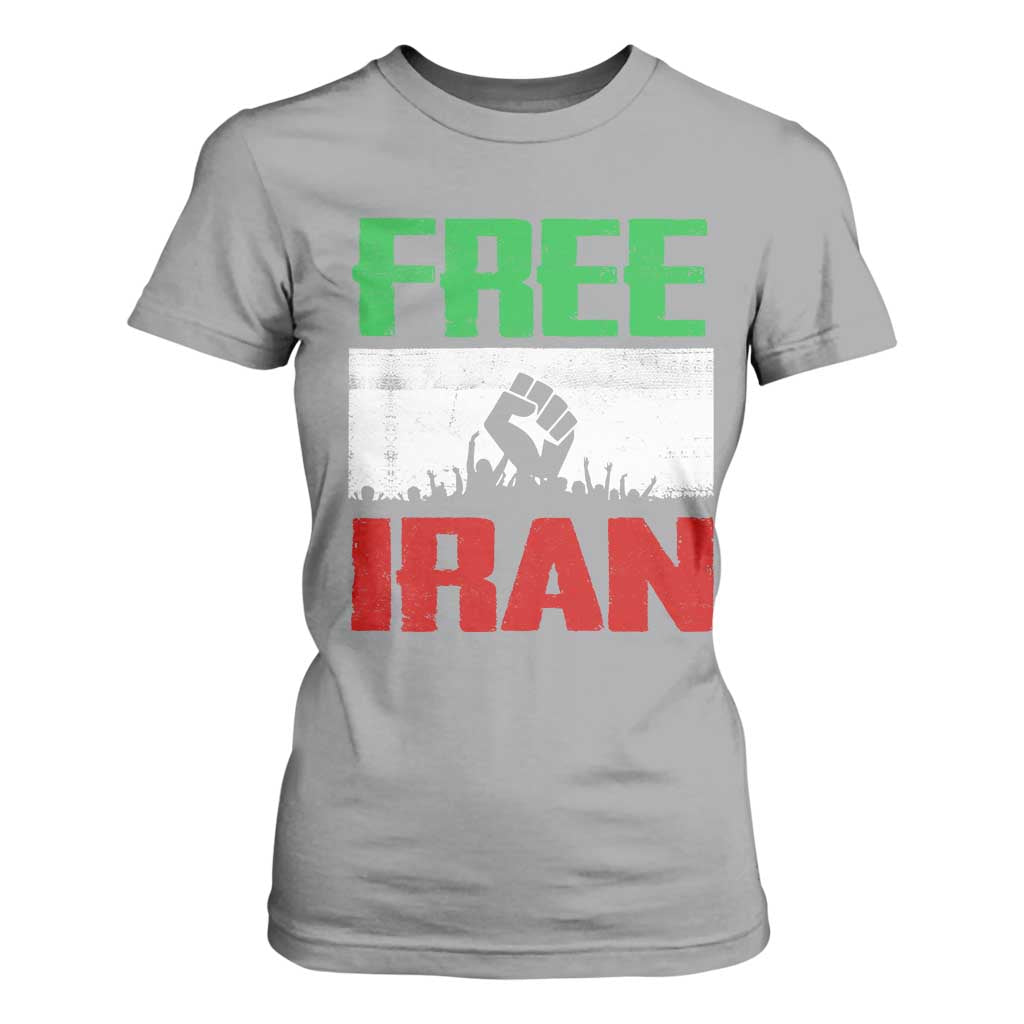 Free Iran Freedom Protest T Shirt For Women Iranian Flag Raised Fist and Crowd Revolution TS02 Sport Gray Print Your Wear