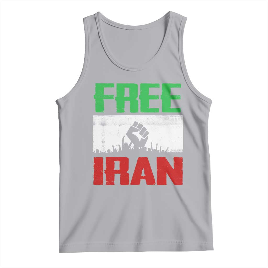 Free Iran Freedom Protest Tank Top Iranian Flag Raised Fist and Crowd Revolution TS02 Athletic Heather Print Your Wear