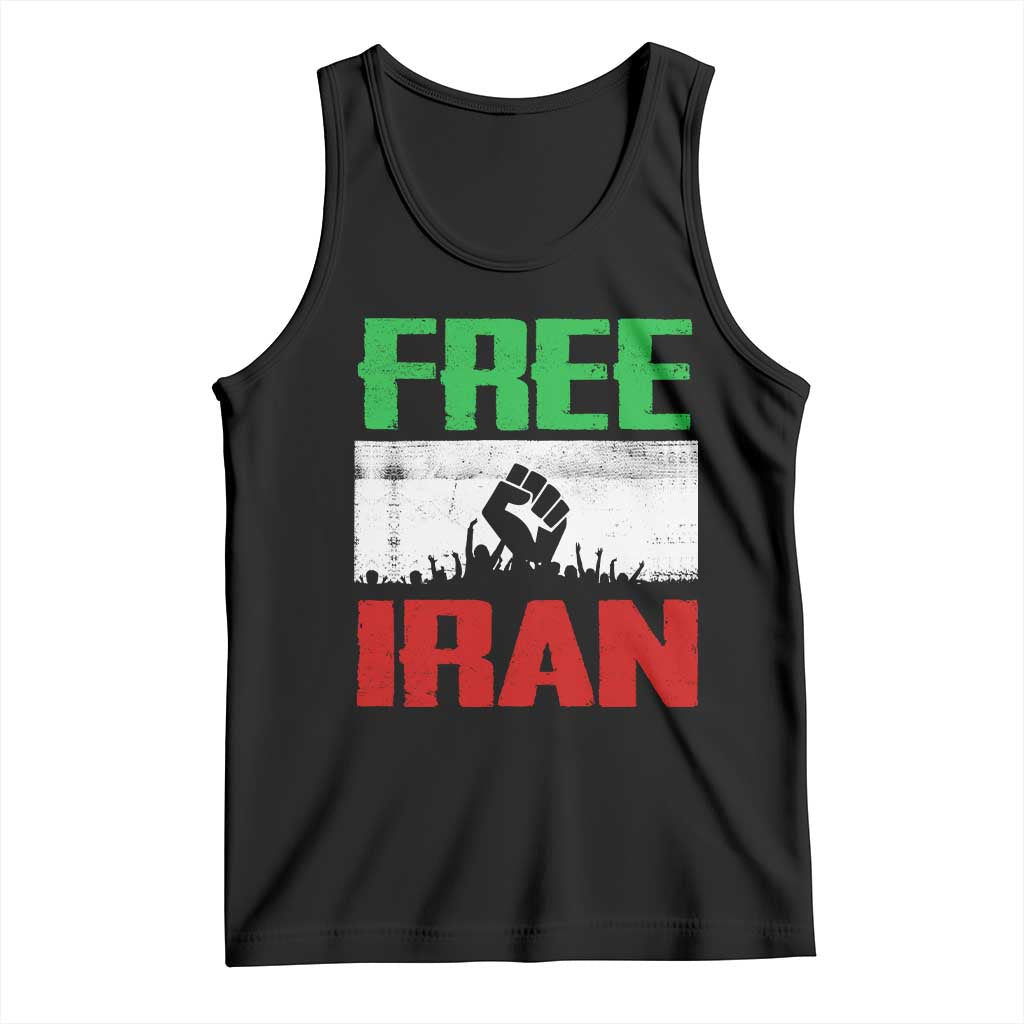 Free Iran Freedom Protest Tank Top Iranian Flag Raised Fist and Crowd Revolution TS02 Black Print Your Wear