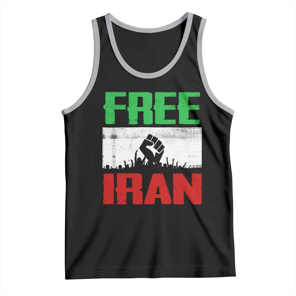 Free Iran Freedom Protest Tank Top Iranian Flag Raised Fist and Crowd Revolution TS02 Black Athletic Heather Print Your Wear