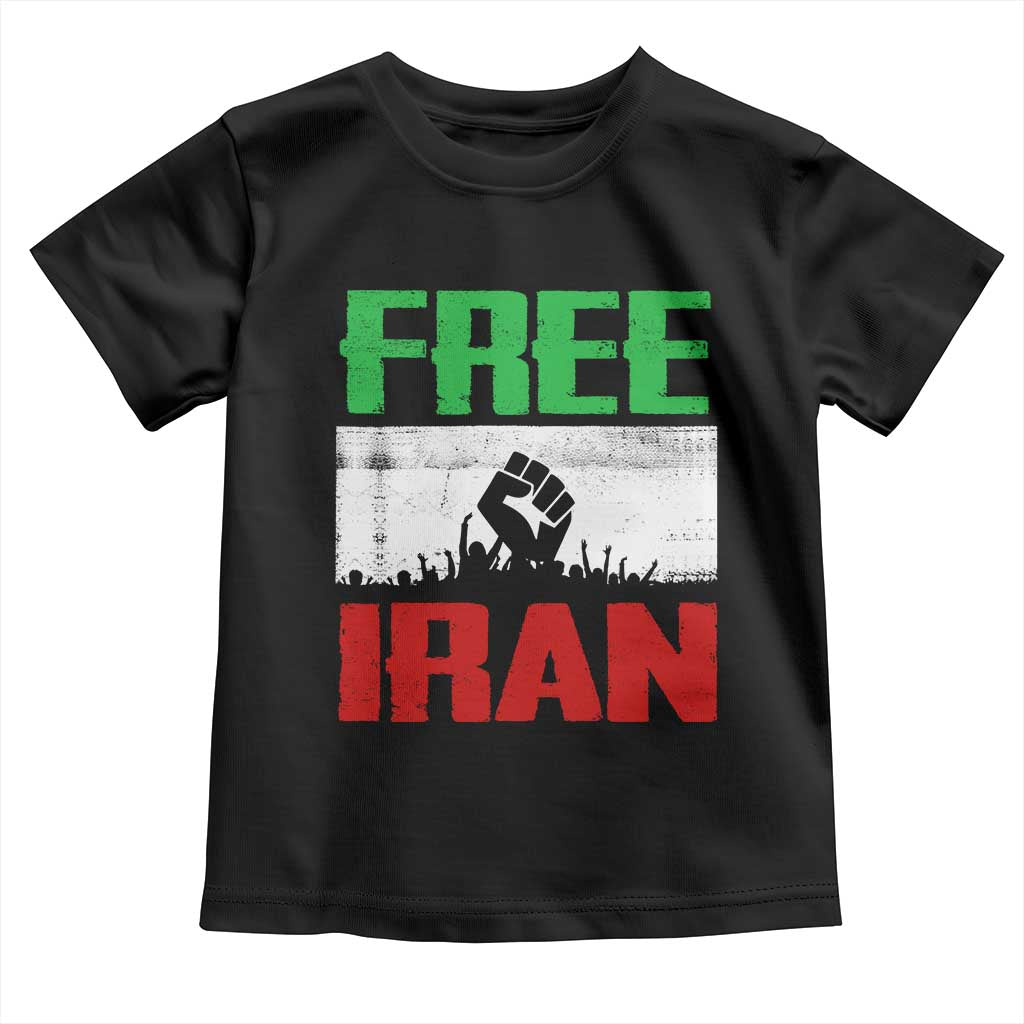 Free Iran Freedom Protest Toddler T Shirt Iranian Flag Raised Fist and Crowd Revolution TS02 Black Print Your Wear
