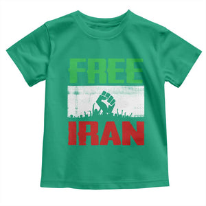 Free Iran Freedom Protest Toddler T Shirt Iranian Flag Raised Fist and Crowd Revolution TS02 Irish Green Print Your Wear