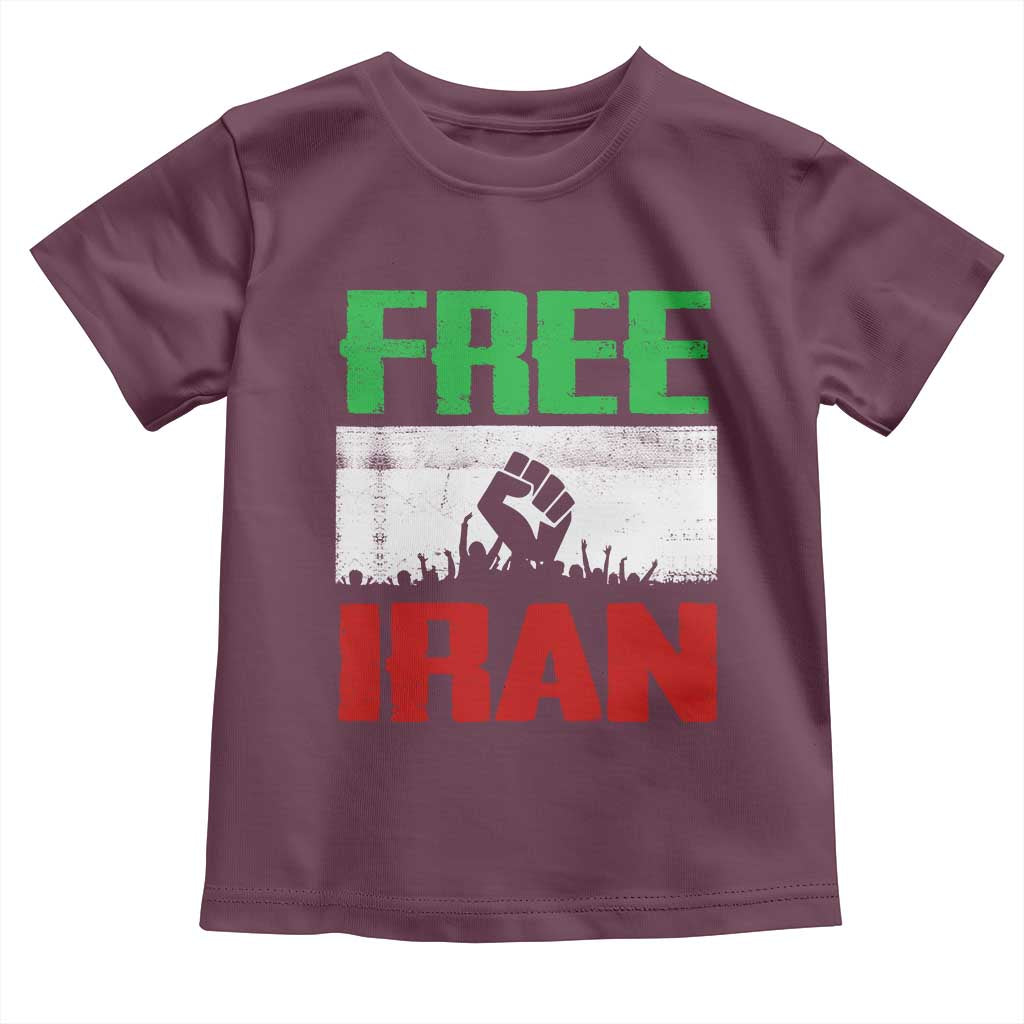 Free Iran Freedom Protest Toddler T Shirt Iranian Flag Raised Fist and Crowd Revolution TS02 Maroon Print Your Wear