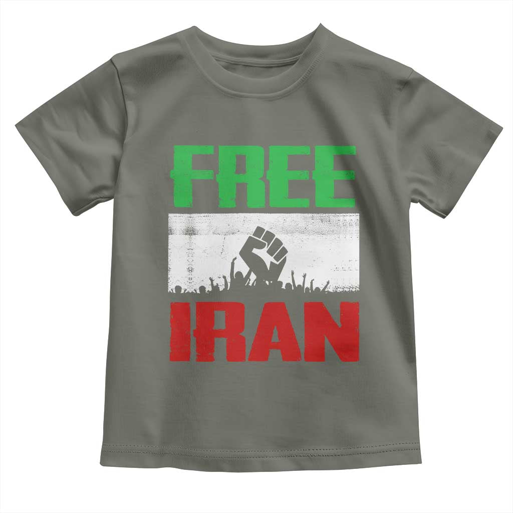 Free Iran Freedom Protest Toddler T Shirt Iranian Flag Raised Fist and Crowd Revolution TS02 Military Green Print Your Wear