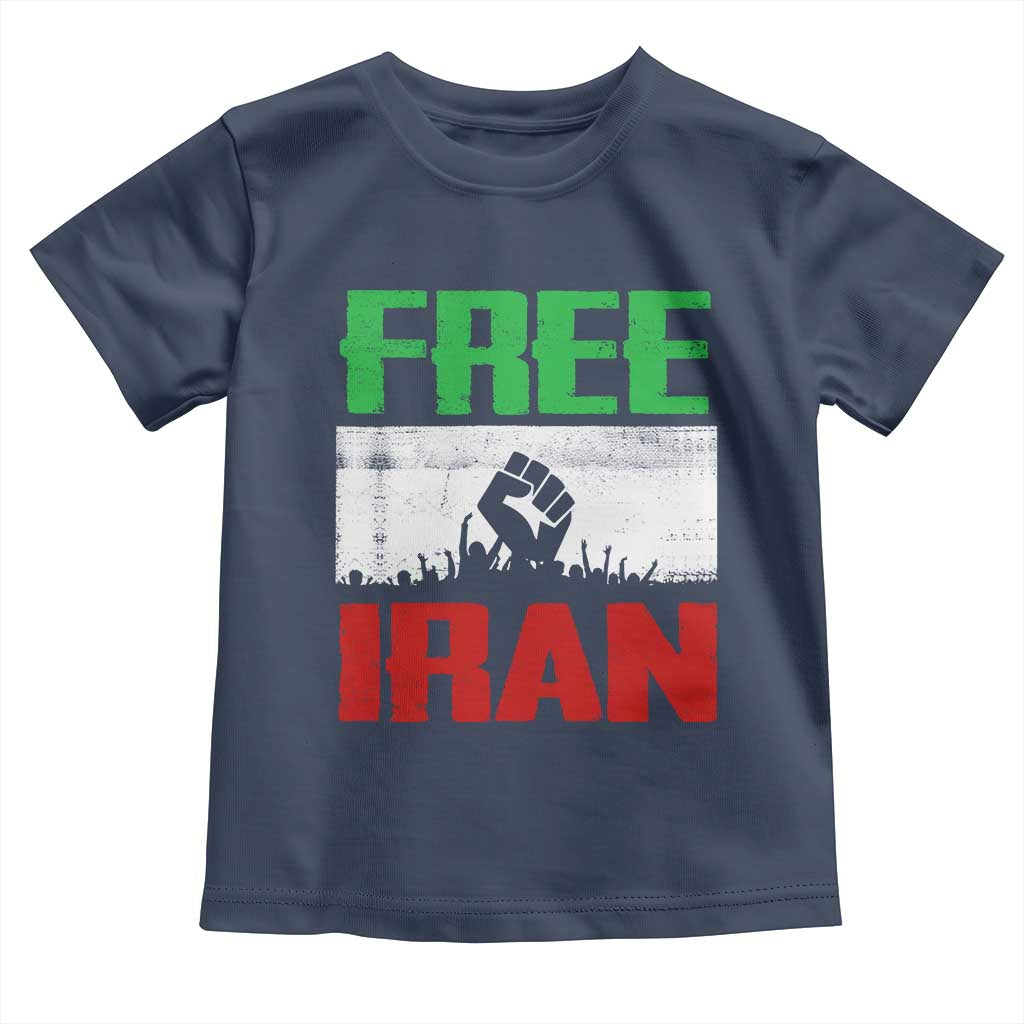 Free Iran Freedom Protest Toddler T Shirt Iranian Flag Raised Fist and Crowd Revolution TS02 Navy Print Your Wear
