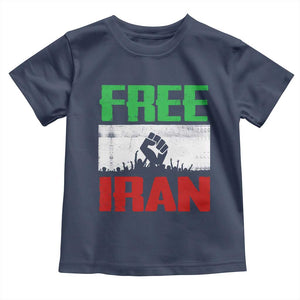 Free Iran Freedom Protest Toddler T Shirt Iranian Flag Raised Fist and Crowd Revolution TS02 Navy Print Your Wear