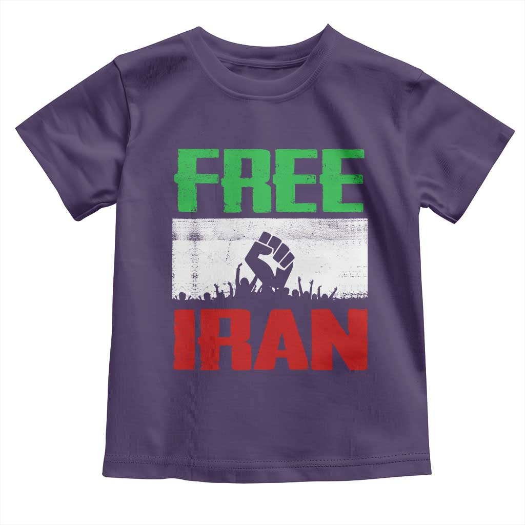Free Iran Freedom Protest Toddler T Shirt Iranian Flag Raised Fist and Crowd Revolution TS02 Purple Print Your Wear