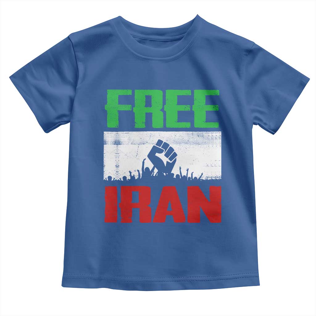 Free Iran Freedom Protest Toddler T Shirt Iranian Flag Raised Fist and Crowd Revolution TS02 Royal Blue Print Your Wear