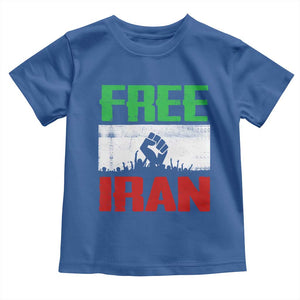 Free Iran Freedom Protest Toddler T Shirt Iranian Flag Raised Fist and Crowd Revolution TS02 Royal Blue Print Your Wear