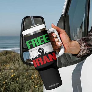 Free Iran Freedom Protest Tumbler With Handle Iranian Flag Raised Fist and Crowd Revolution TS02 Print Your Wear