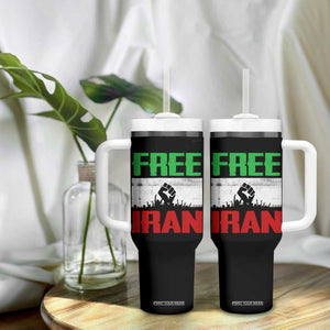 Free Iran Freedom Protest Tumbler With Handle Iranian Flag Raised Fist and Crowd Revolution TS02 Print Your Wear