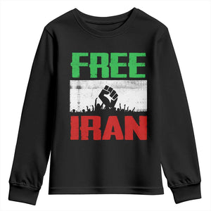 Free Iran Freedom Protest Youth Sweatshirt Iranian Flag Raised Fist and Crowd Revolution TS02 Black Print Your Wear