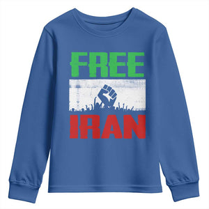 Free Iran Freedom Protest Youth Sweatshirt Iranian Flag Raised Fist and Crowd Revolution TS02 Royal Blue Print Your Wear
