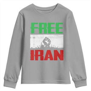 Free Iran Freedom Protest Youth Sweatshirt Iranian Flag Raised Fist and Crowd Revolution TS02 Sport Gray Print Your Wear