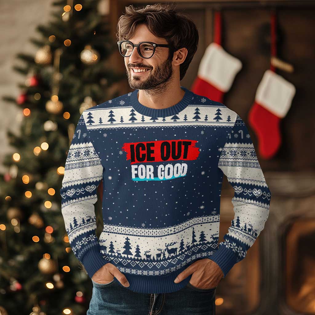 Ice Out For Good Ugly Christmas Sweater Subtle Against Ice Protest Political Resistance TS02 Navy Beige Print Your Wear