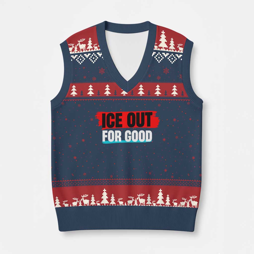 Ice Out For Good V-Neck Knit Sweater Vest Subtle Against Ice Protest Political Resistance TS02 Navy Red Print Your Wear