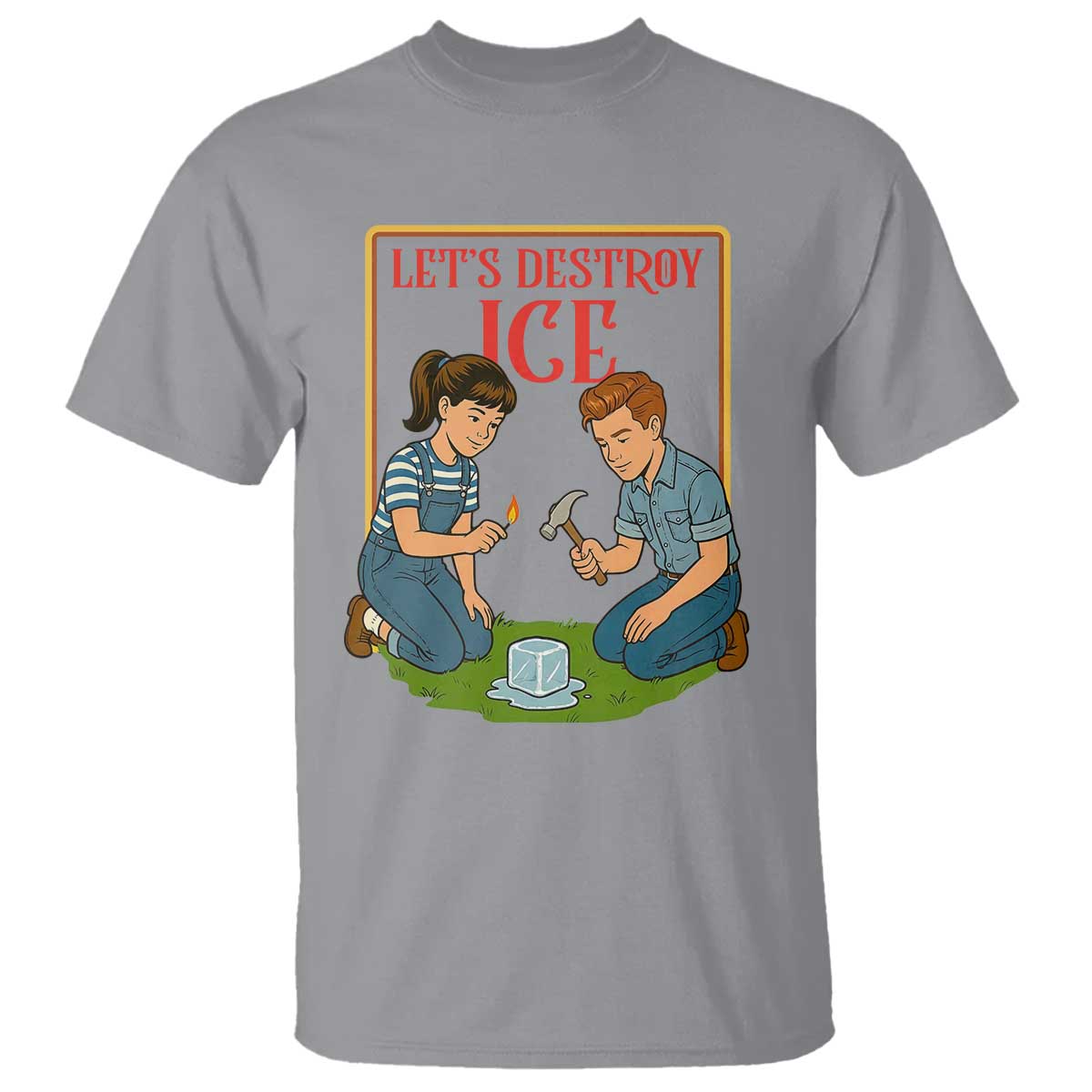 Let’s Destroy ICE T Shirt Retro Parody Protest with Satirical Childhood Graphic TS02 Sport Gray Print Your Wear