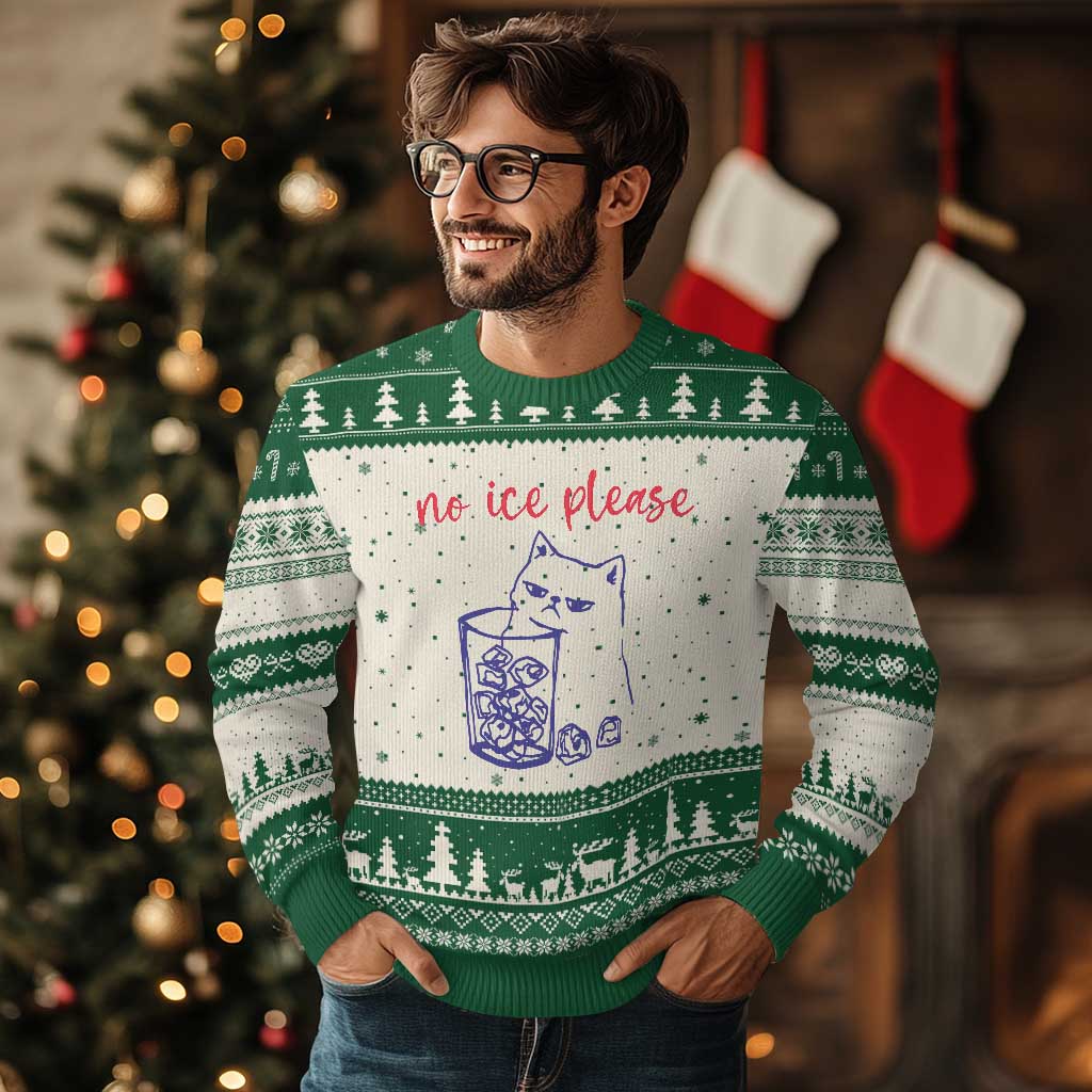 No Ice Please Funny Cat Meme Ugly Christmas Sweater Subtle Against Ice Protest Political Resistance TS02 Beige Green Print Your Wear