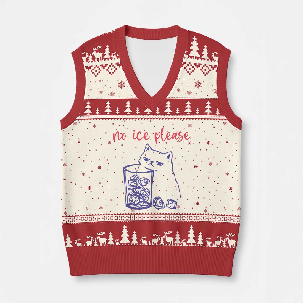 No Ice Please Funny Cat Meme V-Neck Knit Sweater Vest Subtle Against Ice Protest Political Resistance TS02 Beige Red Print Your Wear