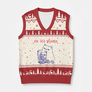No Ice Please Funny Cat Meme V-Neck Knit Sweater Vest Subtle Against Ice Protest Political Resistance TS02 Beige Red Print Your Wear