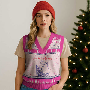 No Ice Please Funny Cat Meme V-Neck Knit Sweater Vest Subtle Against Ice Protest Political Resistance TS02 Hot Pink Print Your Wear