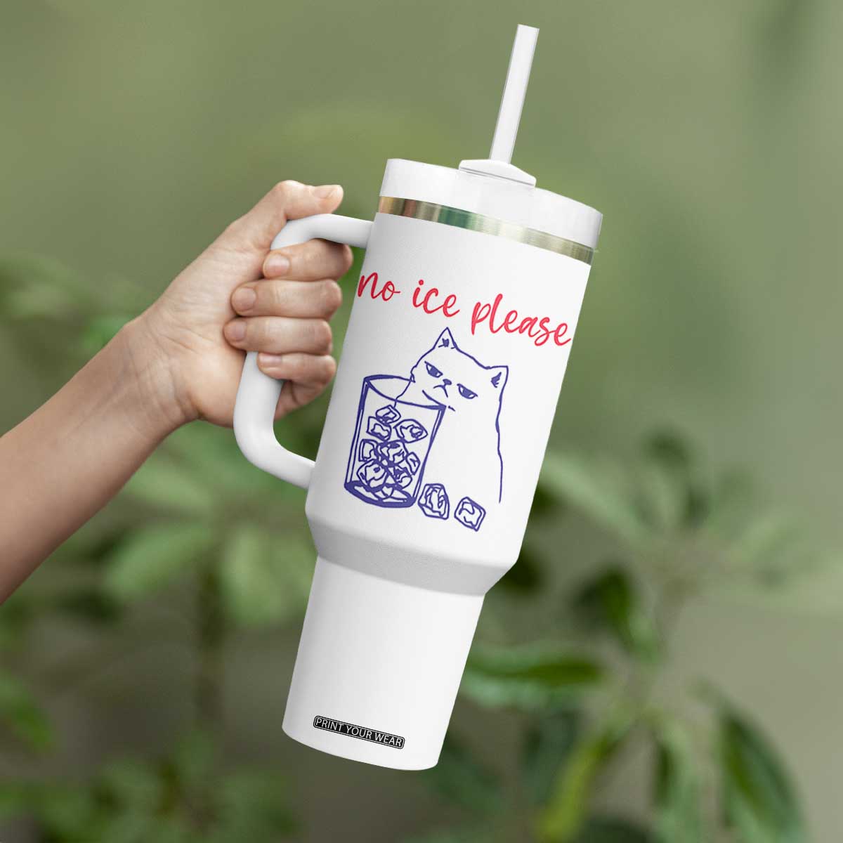 No Ice Please Funny Cat Meme Tumbler With Handle Subtle Against Ice Protest Political Resistance TS02 Print Your Wear