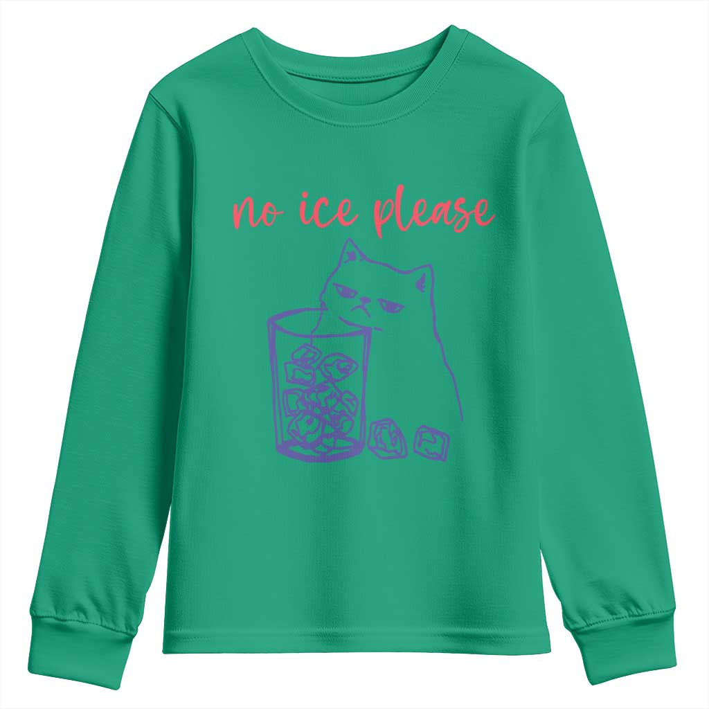 No Ice Please Funny Cat Meme Youth Sweatshirt Subtle Against Ice Protest Political Resistance TS02 Irish Green Print Your Wear