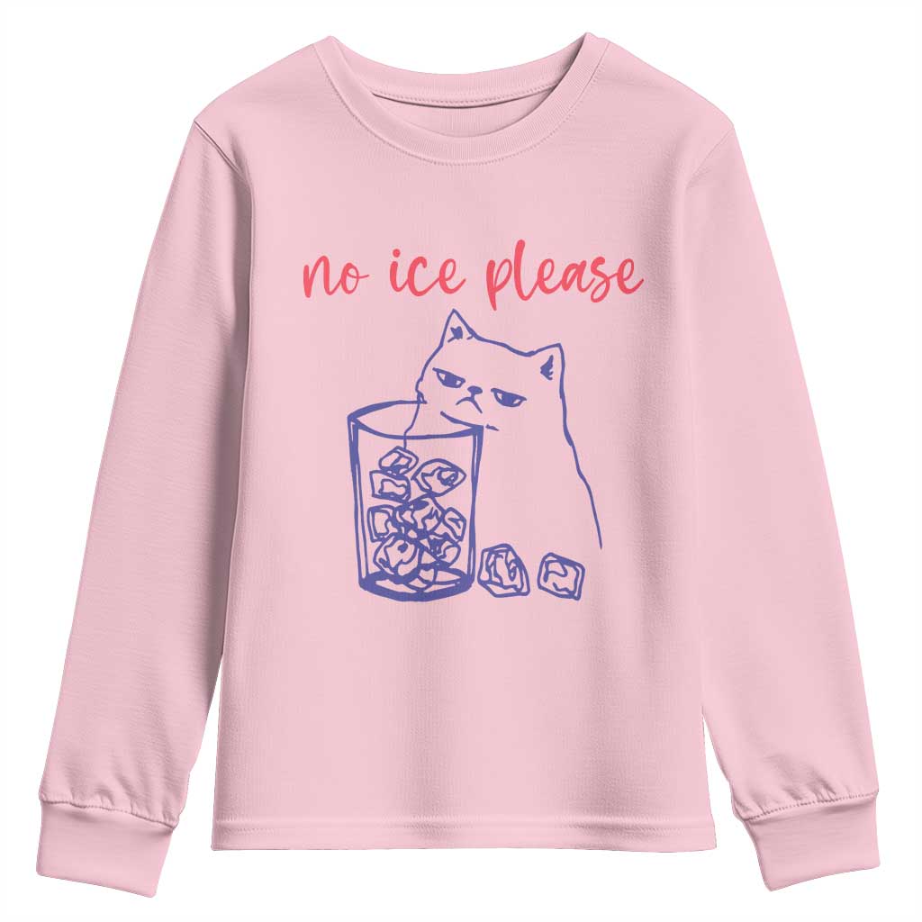 No Ice Please Funny Cat Meme Youth Sweatshirt Subtle Against Ice Protest Political Resistance TS02 Light Pink Print Your Wear