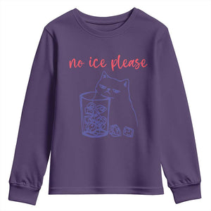 No Ice Please Funny Cat Meme Youth Sweatshirt Subtle Against Ice Protest Political Resistance TS02 Purple Print Your Wear