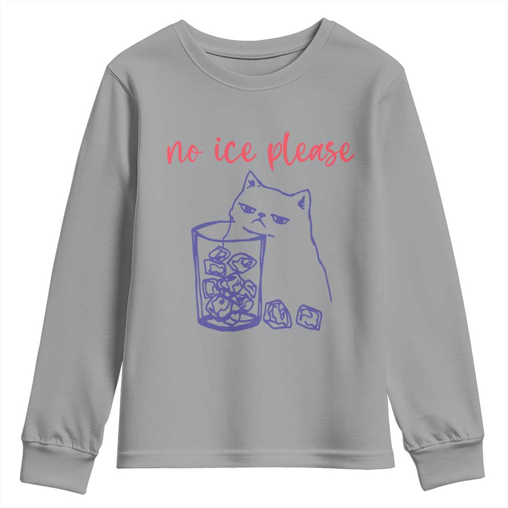 No Ice Please Funny Cat Meme Youth Sweatshirt Subtle Against Ice Protest Political Resistance TS02 Sport Gray Print Your Wear