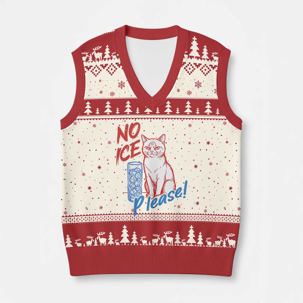 No Ice Please Angry Cat Graphic V-Neck Knit Sweater Vest Subtle Against Ice Protest Political Resistance TS02 Beige Red Print Your Wear