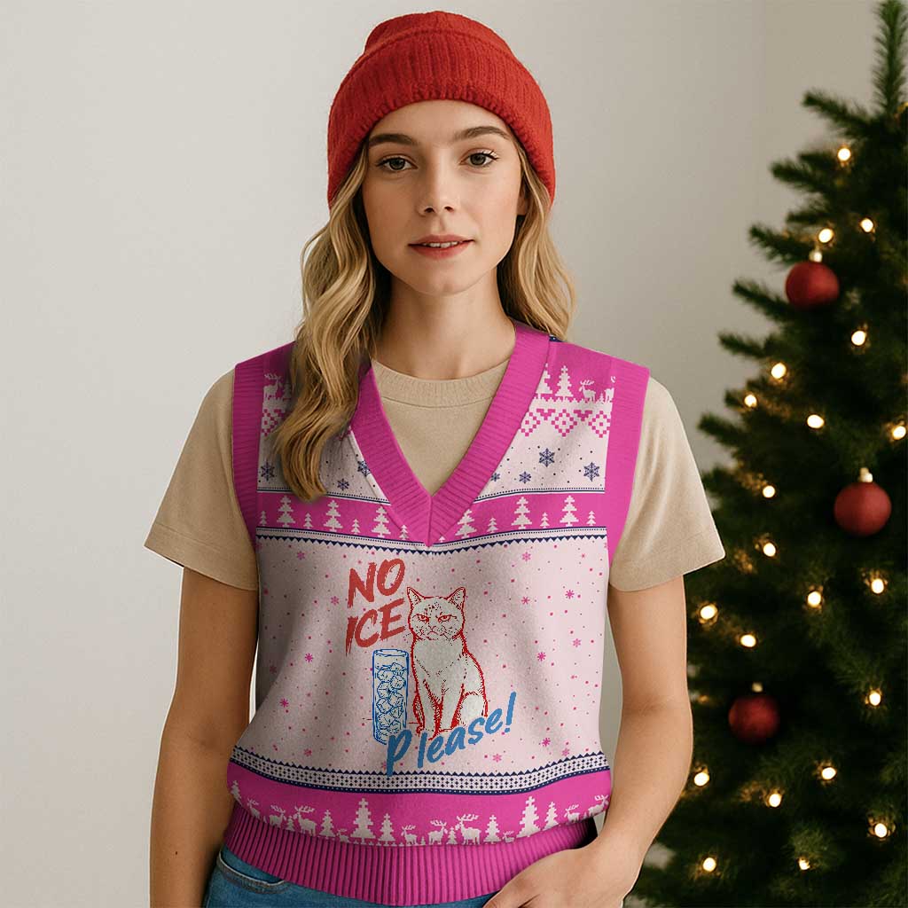 No Ice Please Angry Cat Graphic V-Neck Knit Sweater Vest Subtle Against Ice Protest Political Resistance TS02 Hot Pink Print Your Wear