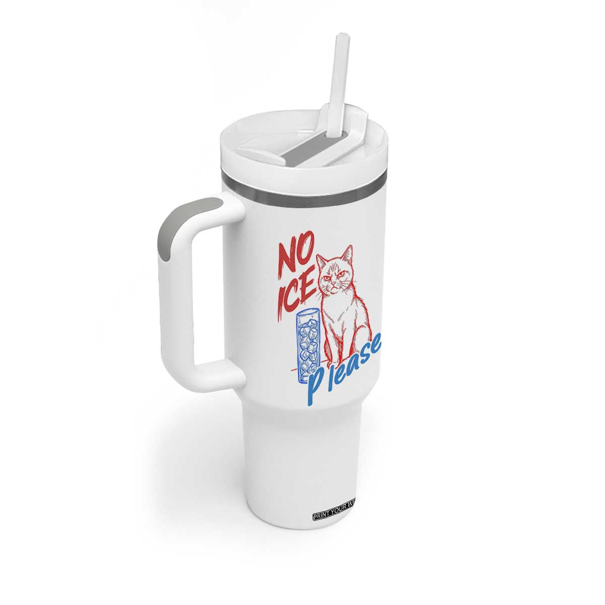 No Ice Please Angry Cat Graphic Tumbler With Handle Subtle Against Ice Protest Political Resistance TS02 Print Your Wear