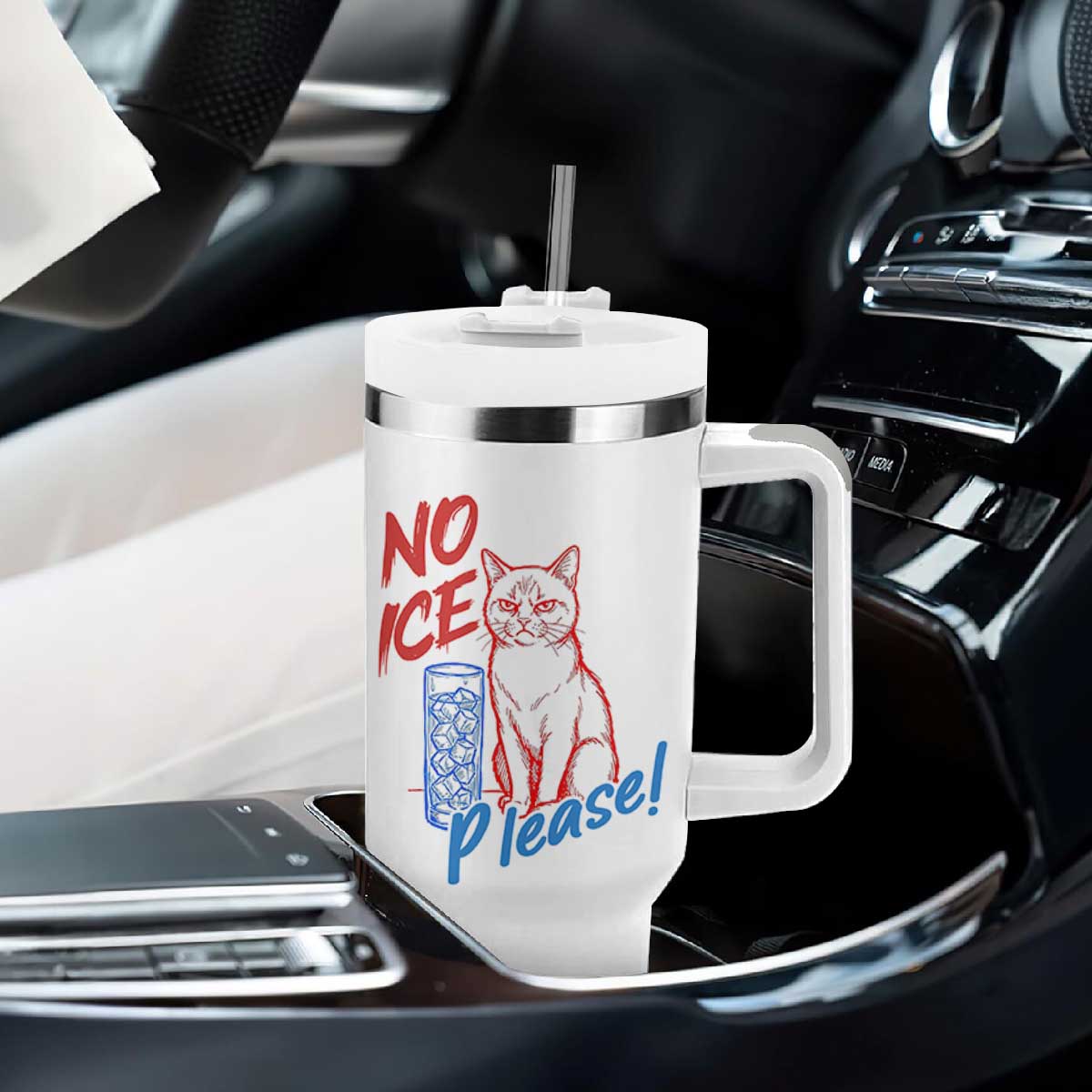 No Ice Please Angry Cat Graphic Tumbler With Handle Subtle Against Ice Protest Political Resistance TS02 Print Your Wear