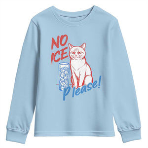 No Ice Please Angry Cat Graphic Youth Sweatshirt Subtle Against Ice Protest Political Resistance TS02 Light Blue Print Your Wear