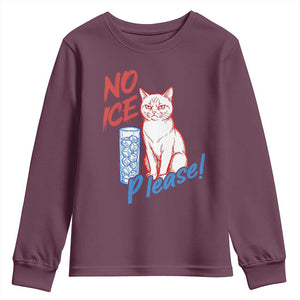 No Ice Please Angry Cat Graphic Youth Sweatshirt Subtle Against Ice Protest Political Resistance TS02 Maroon Print Your Wear