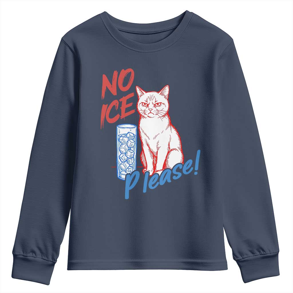 No Ice Please Angry Cat Graphic Youth Sweatshirt Subtle Against Ice Protest Political Resistance TS02 Navy Print Your Wear