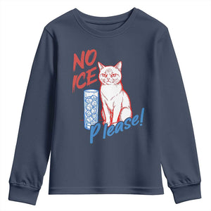No Ice Please Angry Cat Graphic Youth Sweatshirt Subtle Against Ice Protest Political Resistance TS02 Navy Print Your Wear